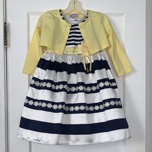 Blueberi Boulevard Daisy Dress and Shrug Set 6 Navy & Yellow